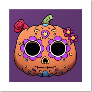 Sugar Skull Pumpkin Female Posters and Art